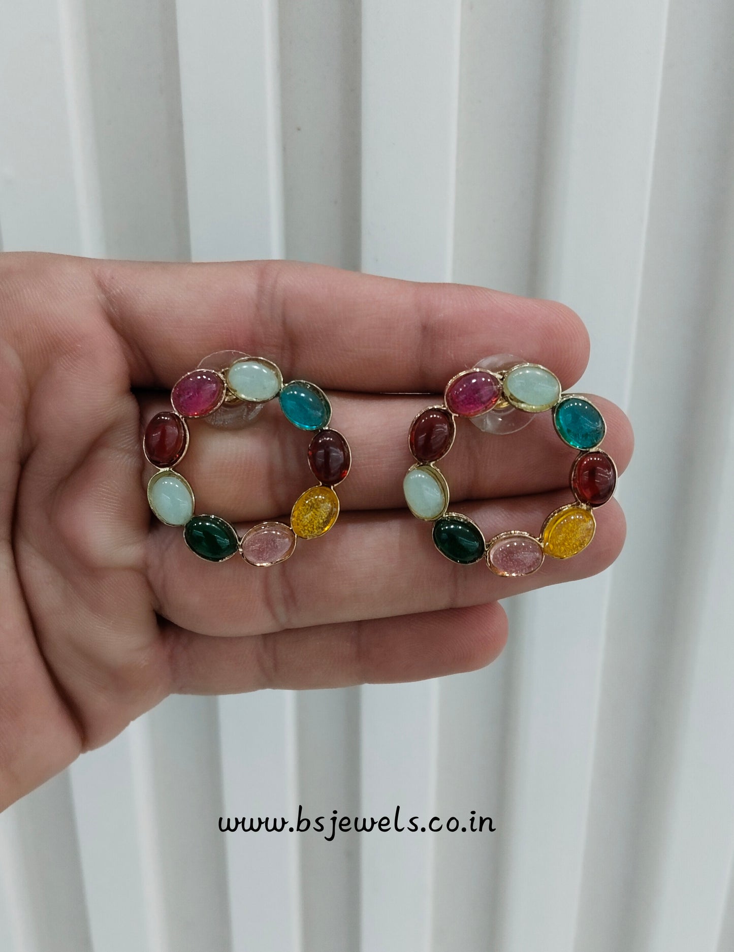 Multi Color Antique Gold Stud Bollywood Shota Earrings