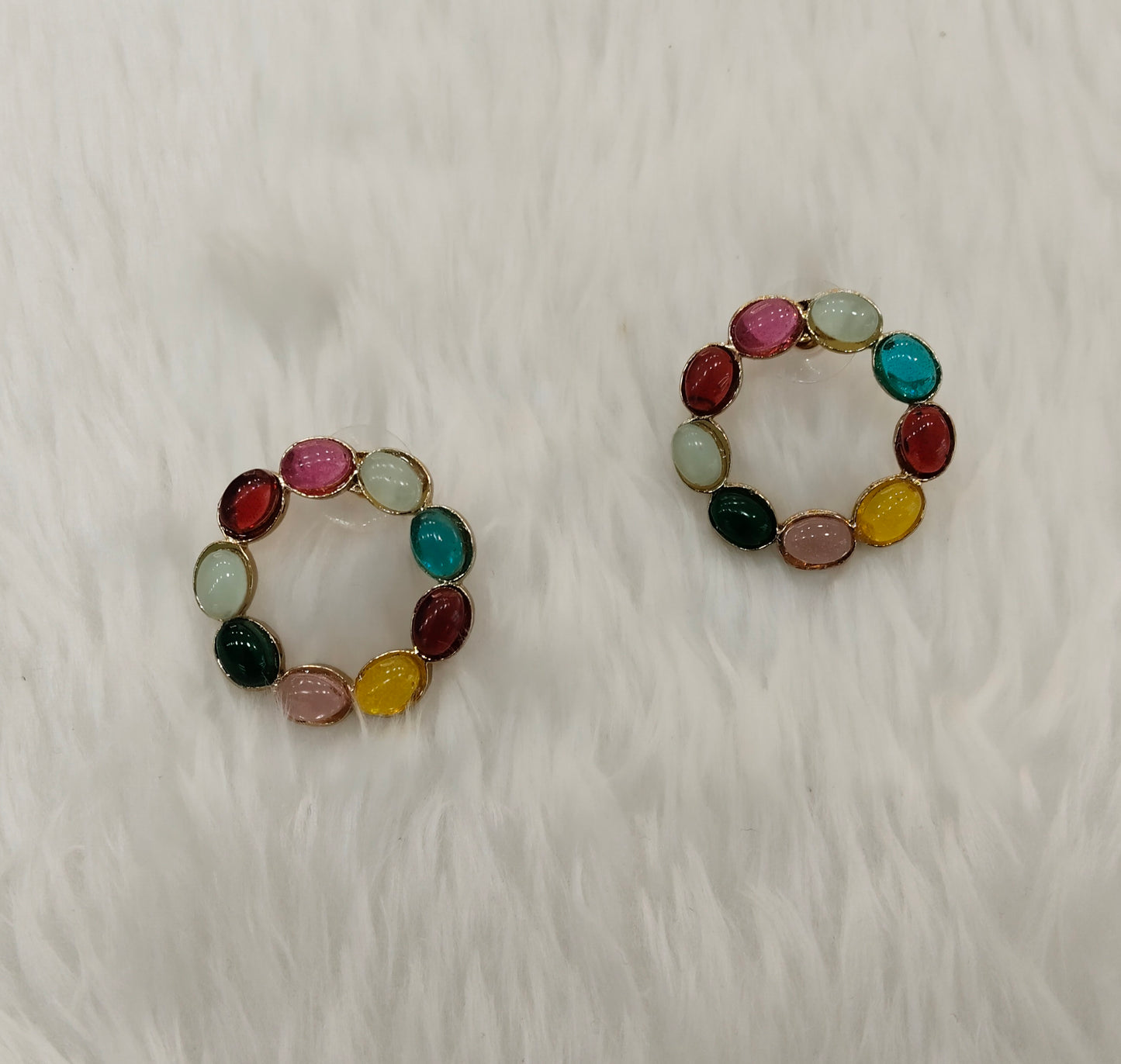 Multi Color Antique Gold Stud Bollywood Shota Earrings