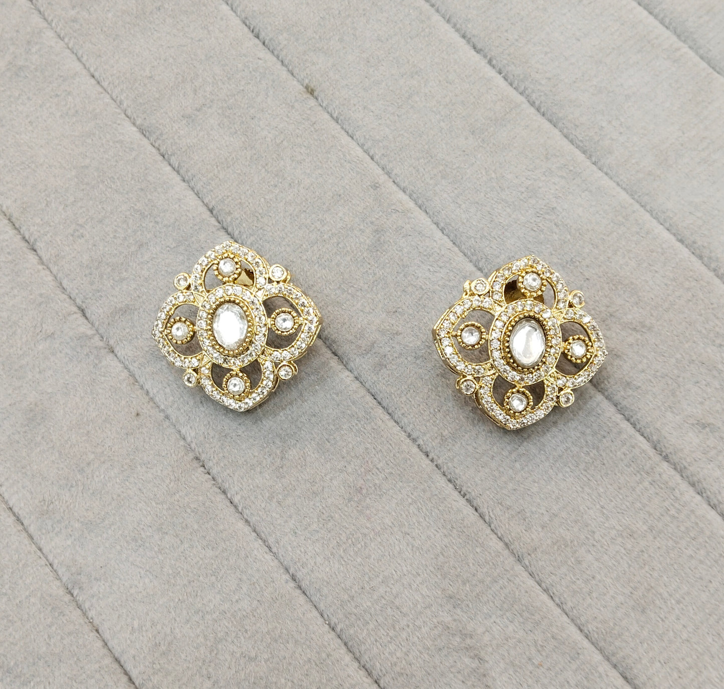 Gold Moissanite Kundan Bollywood Dhillon Earrings