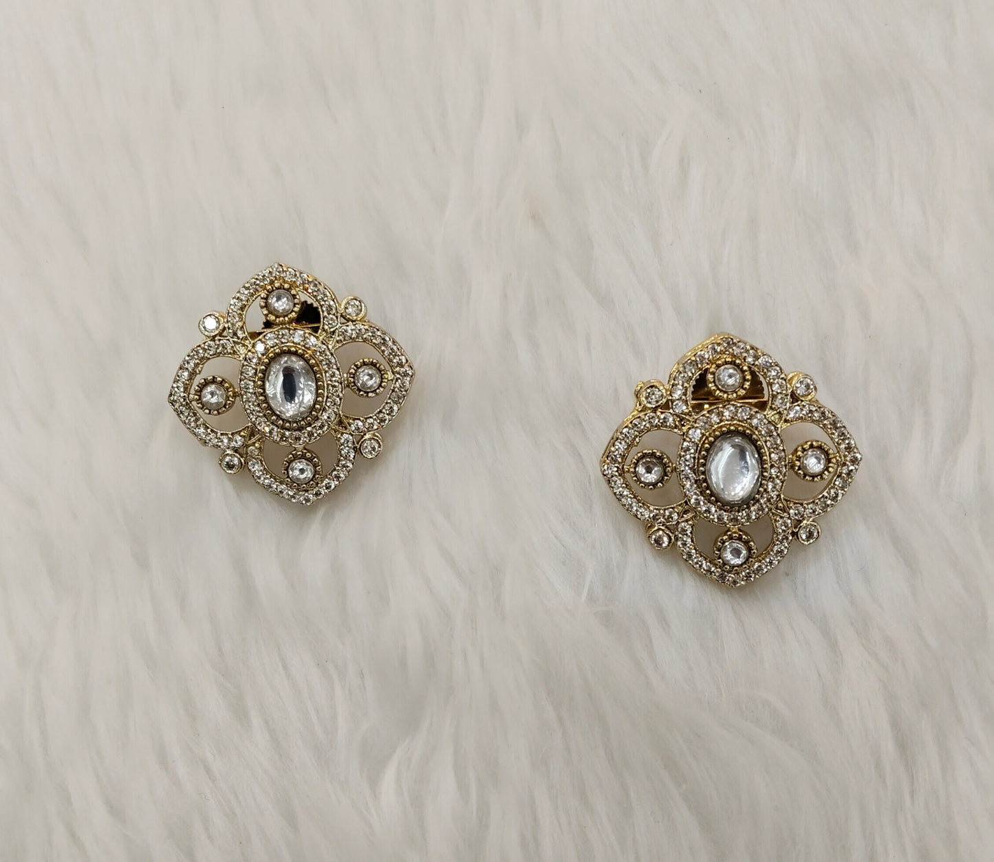 Gold Moissanite Kundan Bollywood Dhillon Earrings