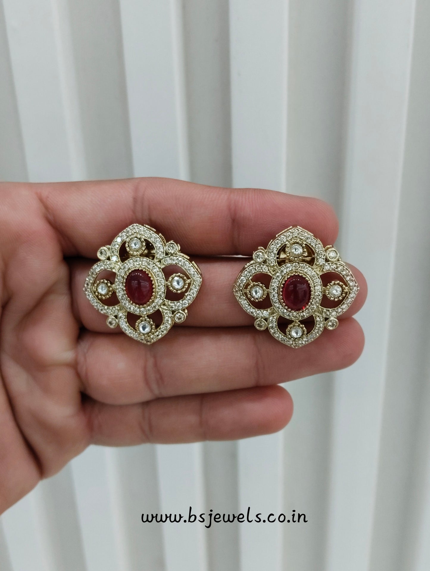 Ruby Moissanite Kundan Bollywood Dhillon Earrings