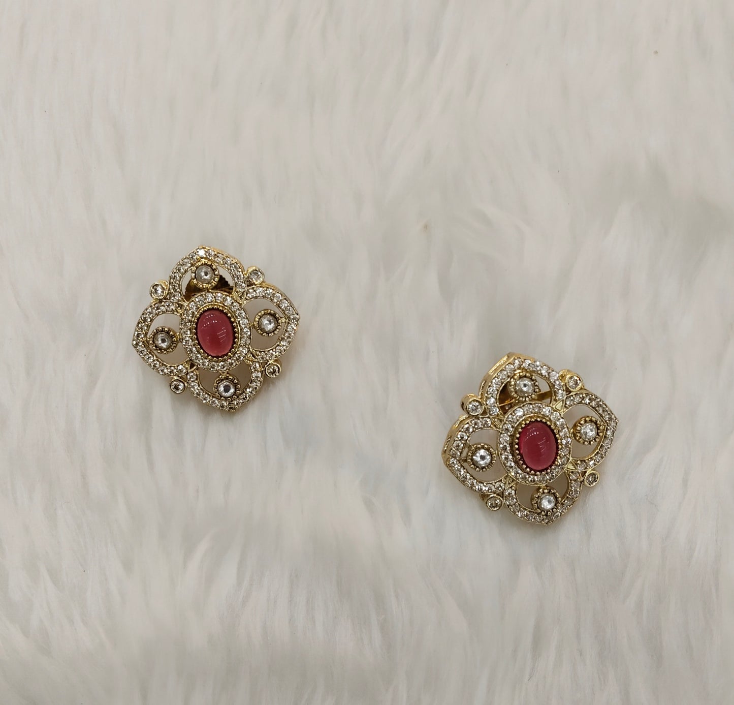 Ruby Moissanite Kundan Bollywood Dhillon Earrings