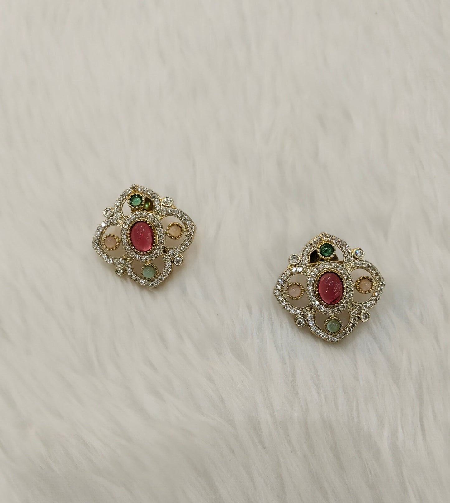 Multi Color Moissanite Kundan Bollywood Dhillon Earrings