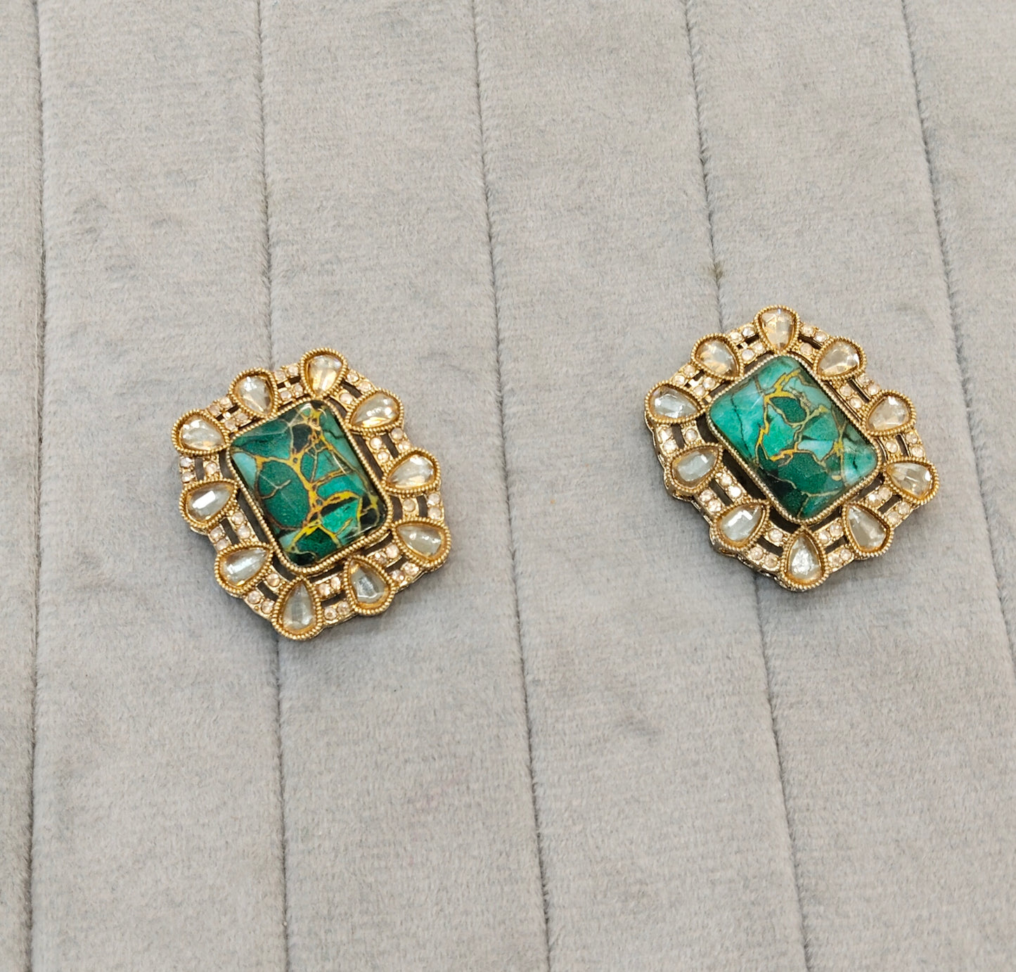 Green Antique Gold Bollywood Jandu Earrings
