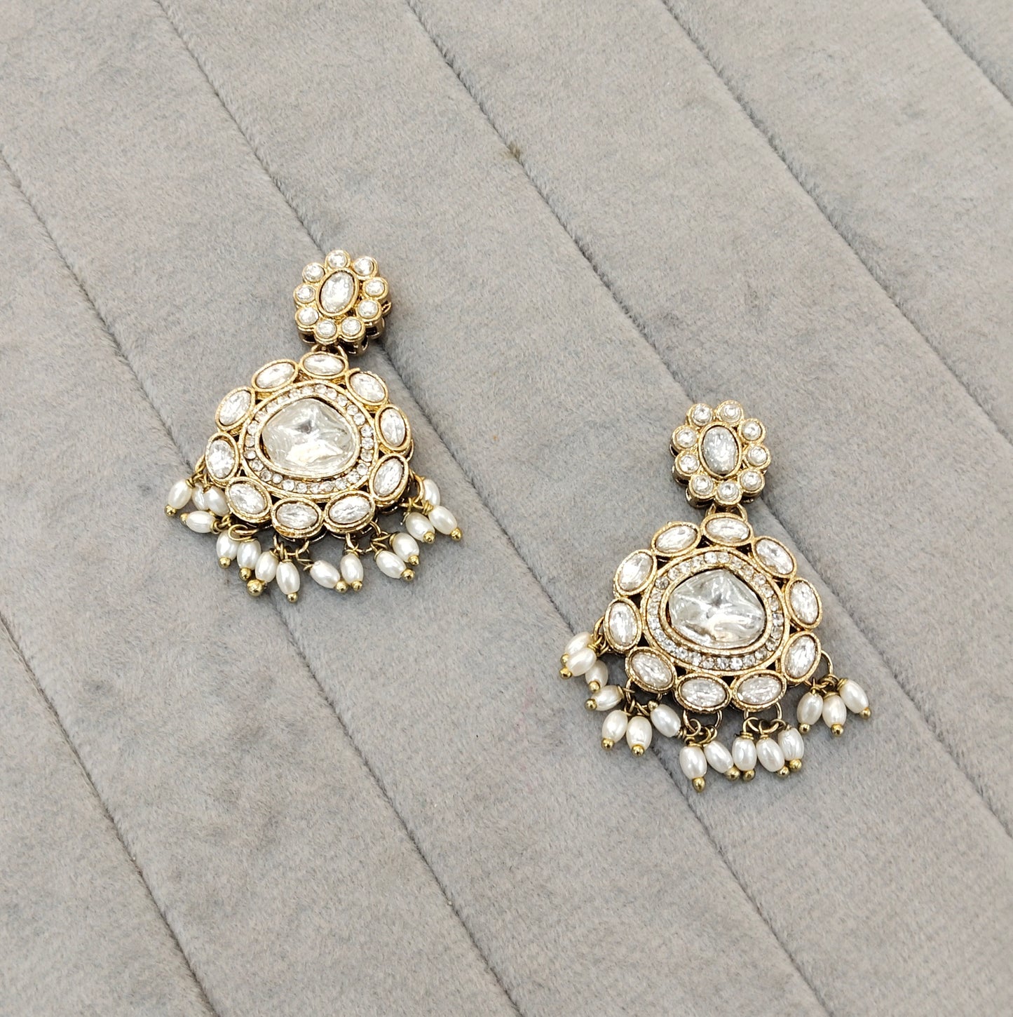 White Antique Gold Bollywood Jandu Earrings