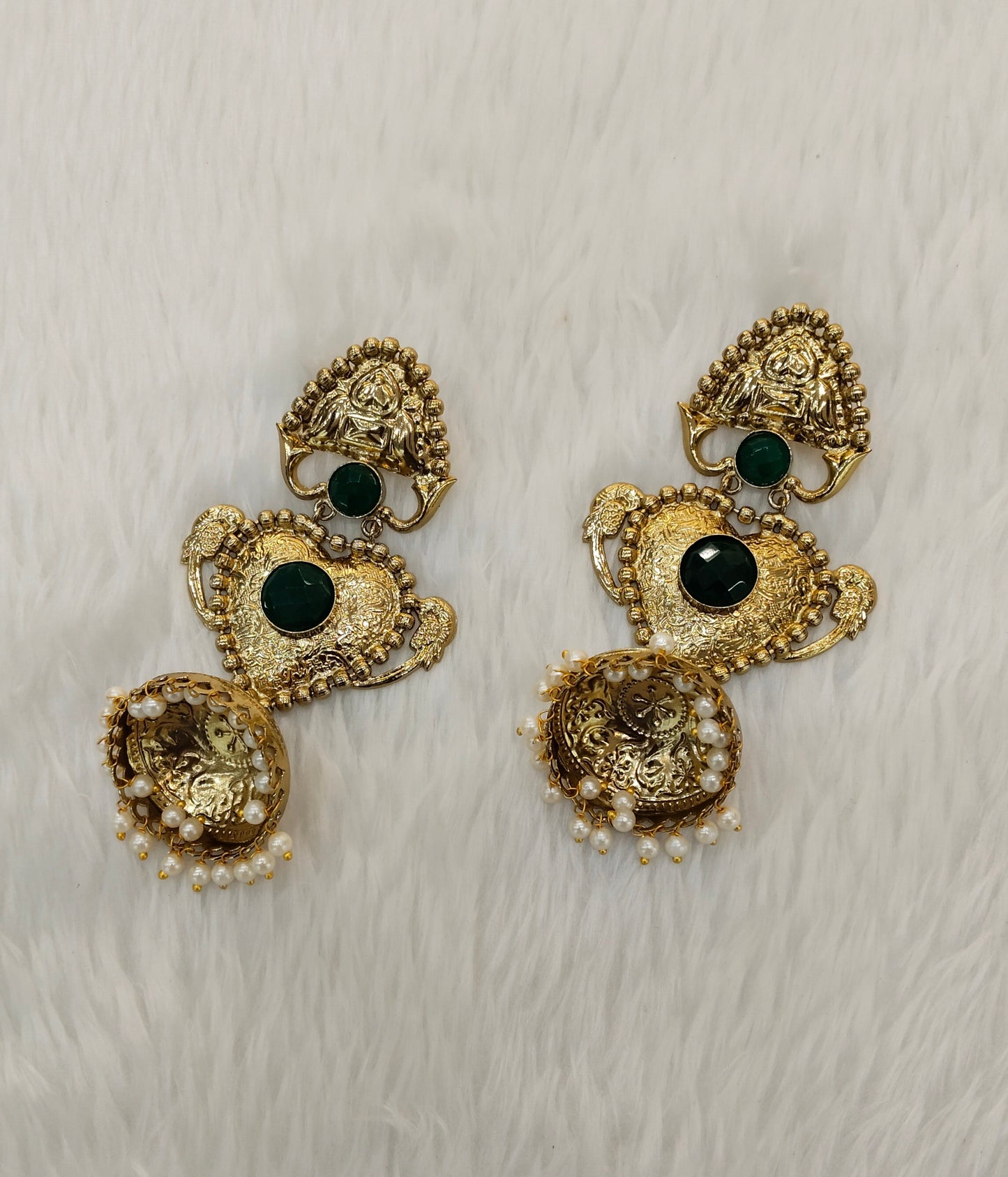 Green Antique Gold Bollywood Sidhu Earrings