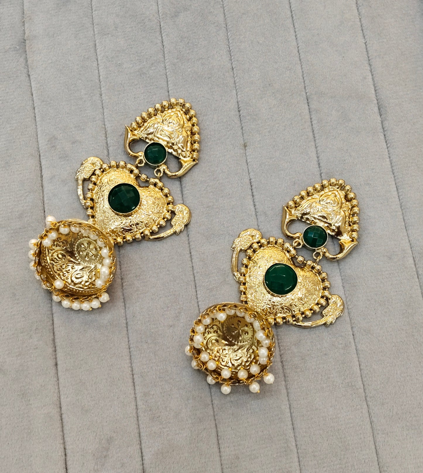 Green Antique Gold Bollywood Sidhu Earrings