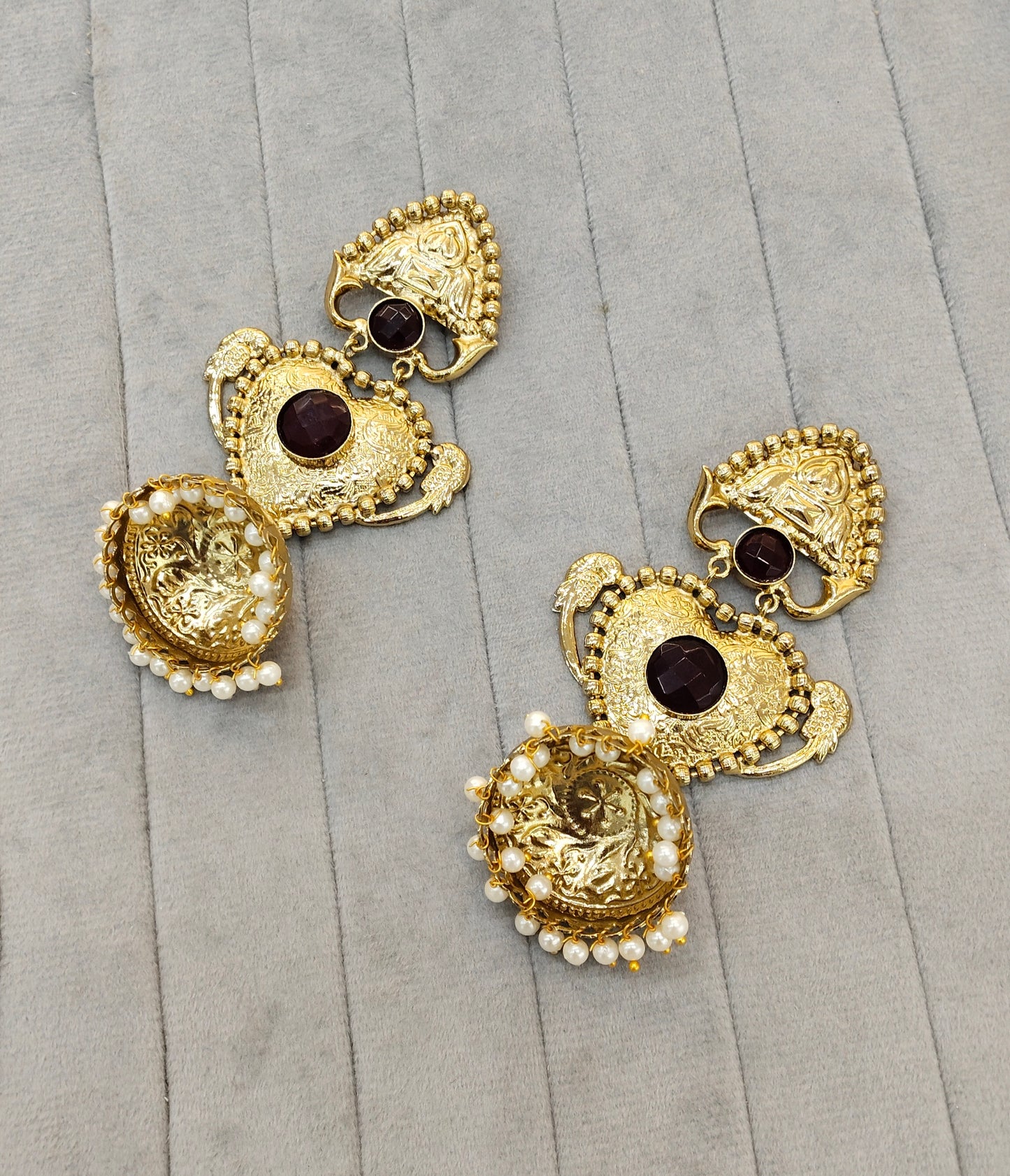Maroon Antique Gold Bollywood Sidhu Earrings
