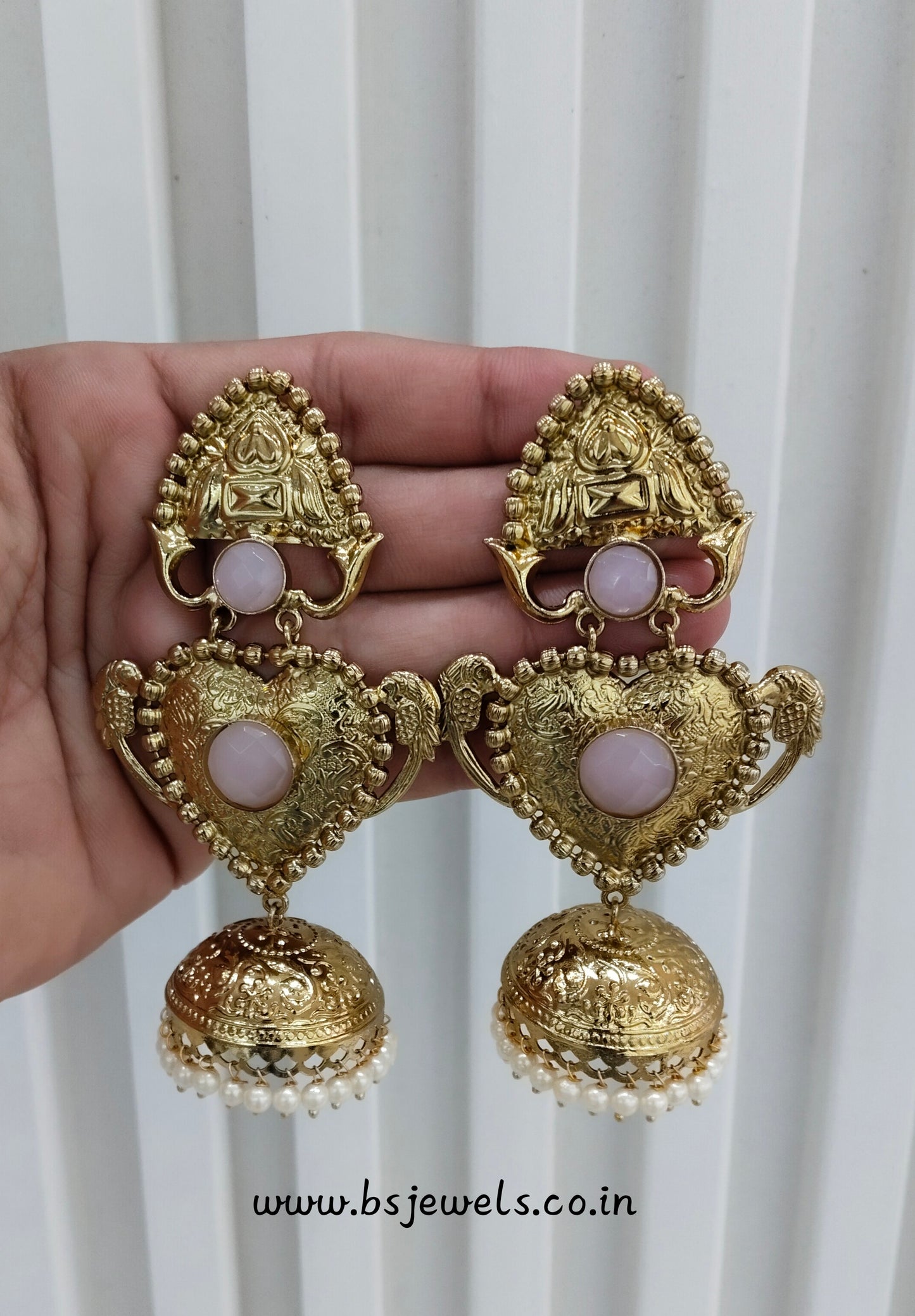 Pink Antique Gold Bollywood Sidhu Earrings