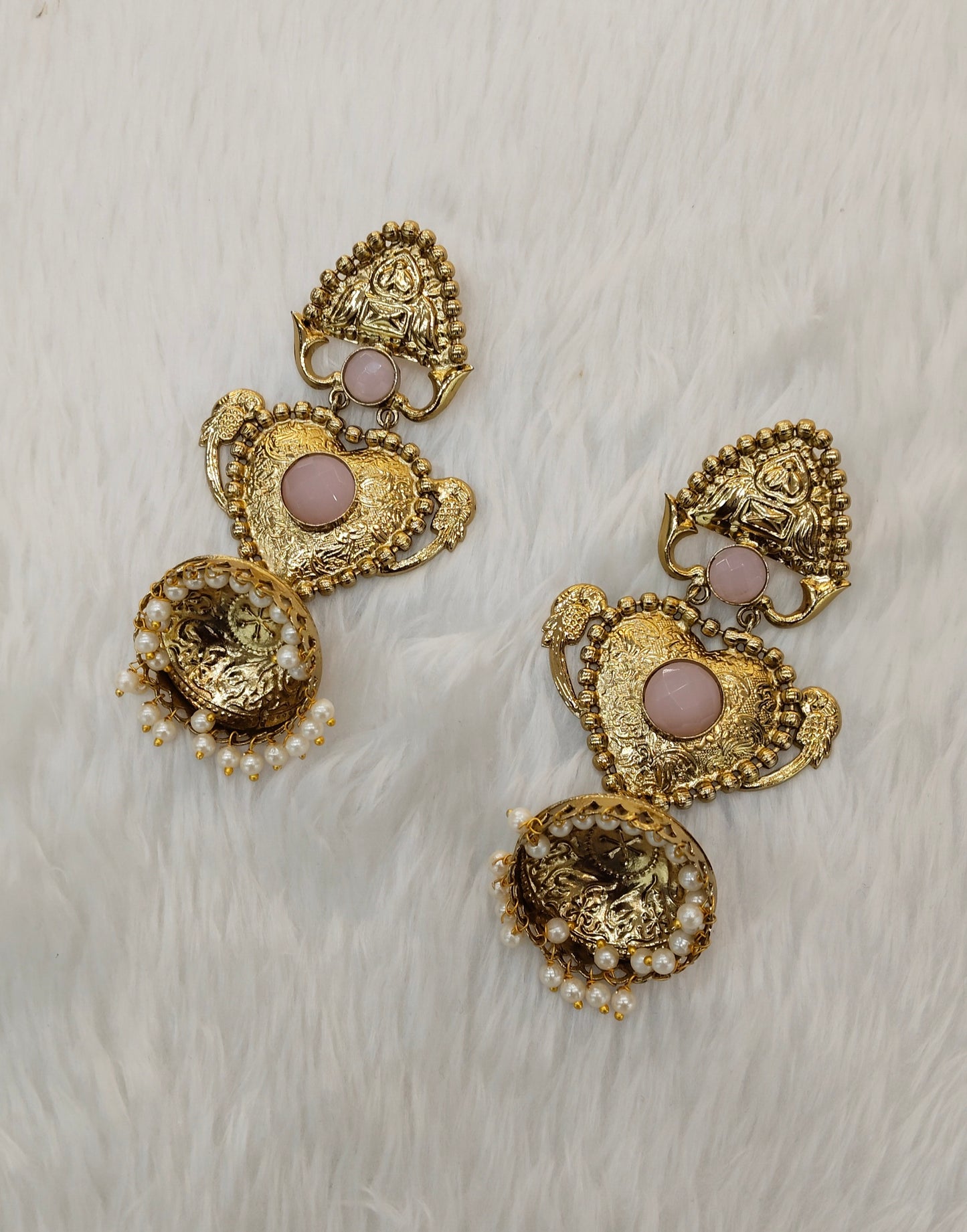 Pink Antique Gold Bollywood Sidhu Earrings