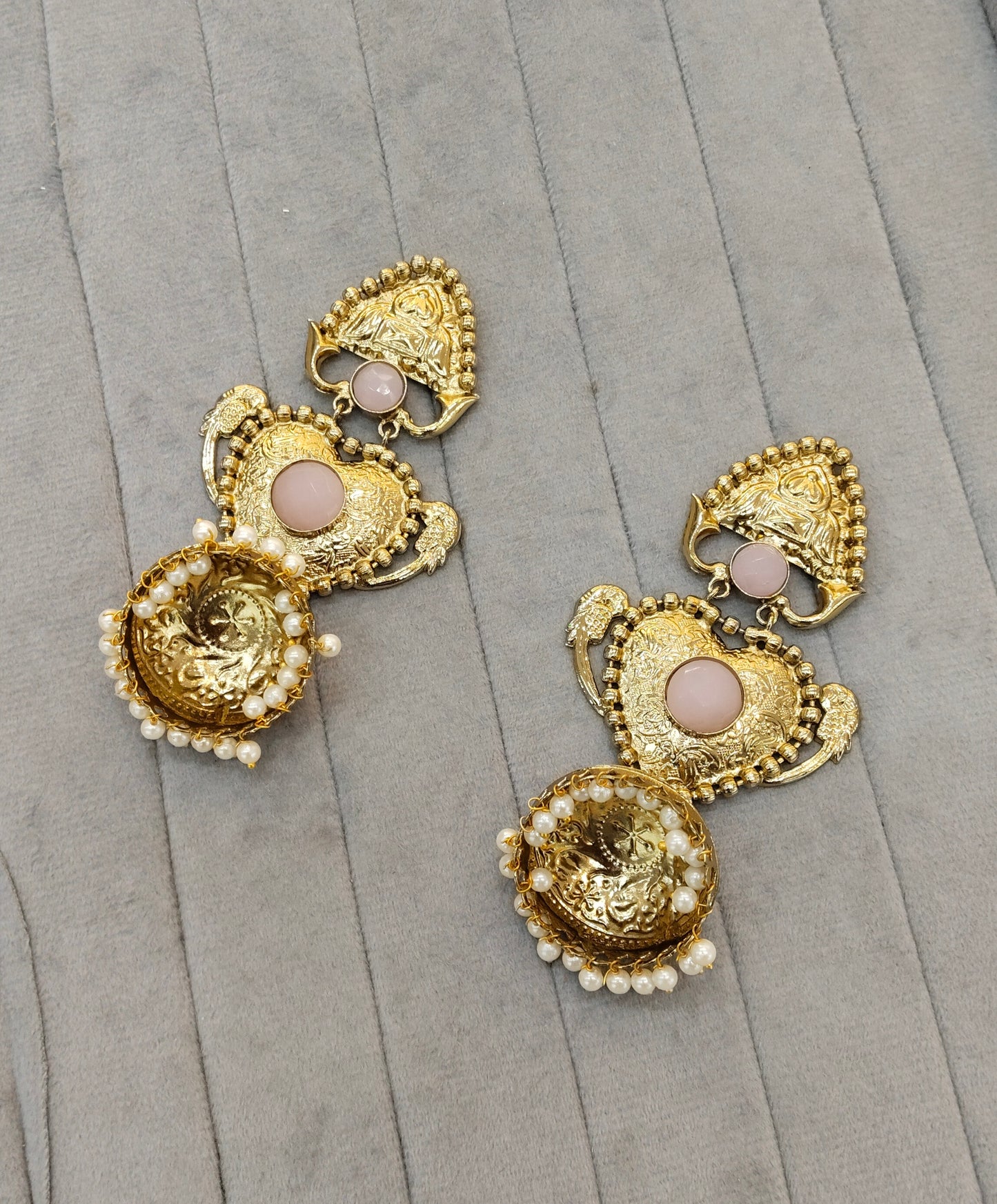 Pink Antique Gold Bollywood Sidhu Earrings
