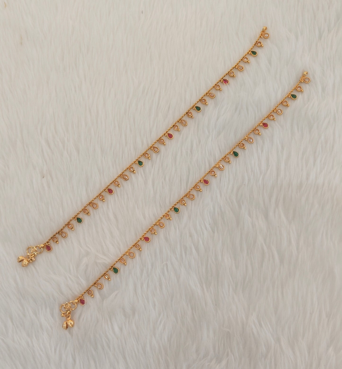 Ruby Green Gold Anklets Jhanjar Payal Jewellery