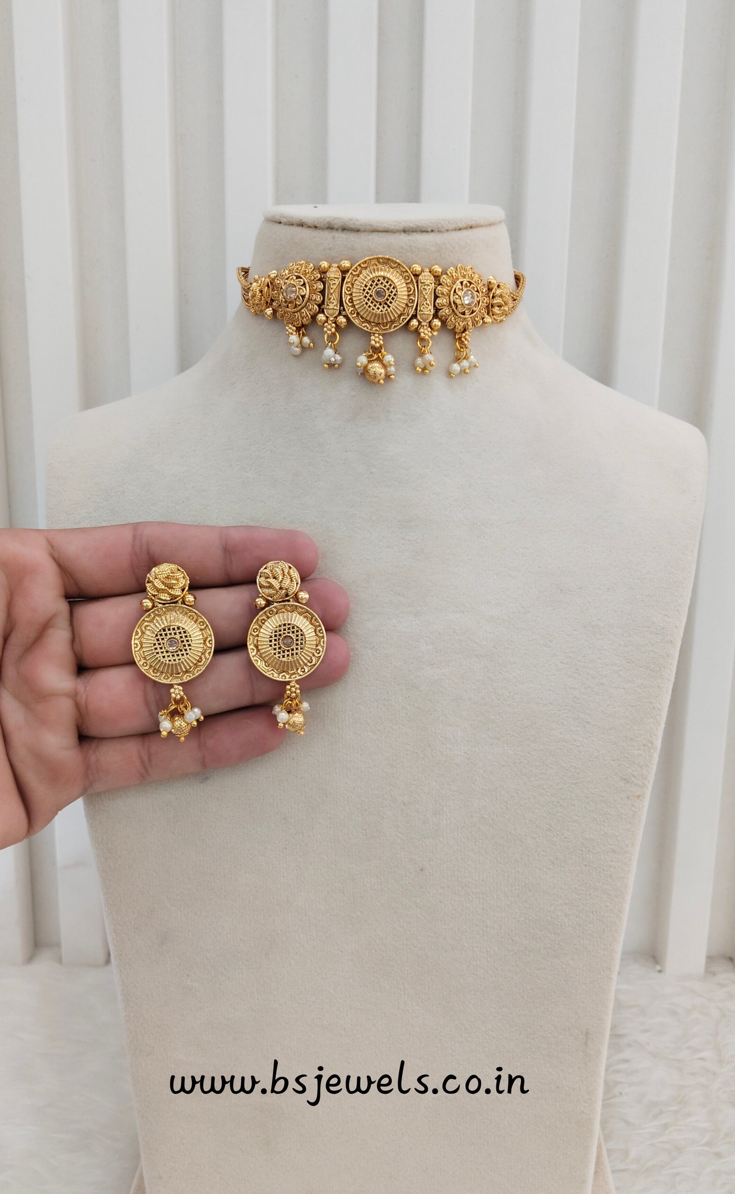 Gold Polki Choker Jewellery Bini Set