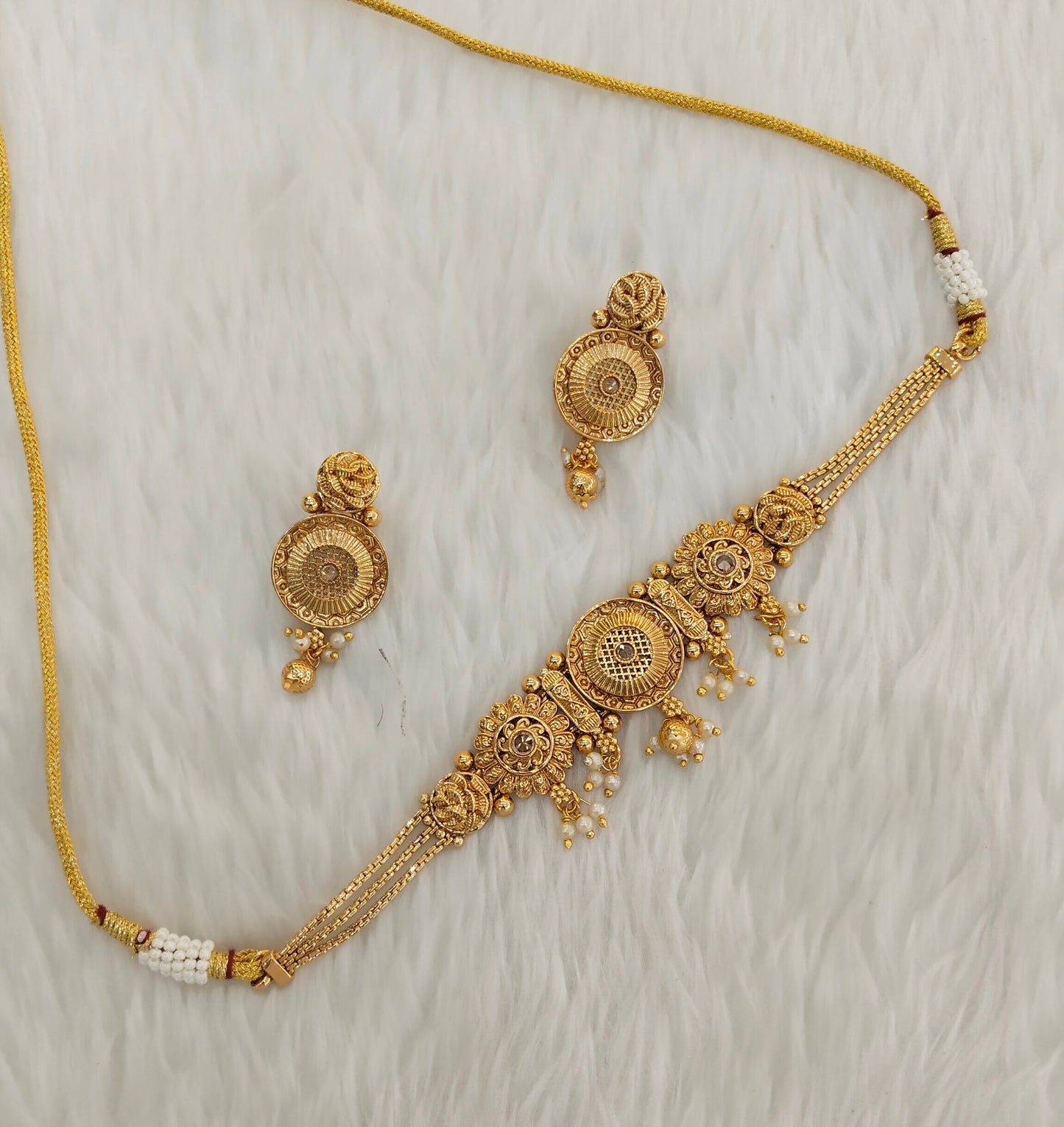 Gold Polki Choker Jewellery Bini Set