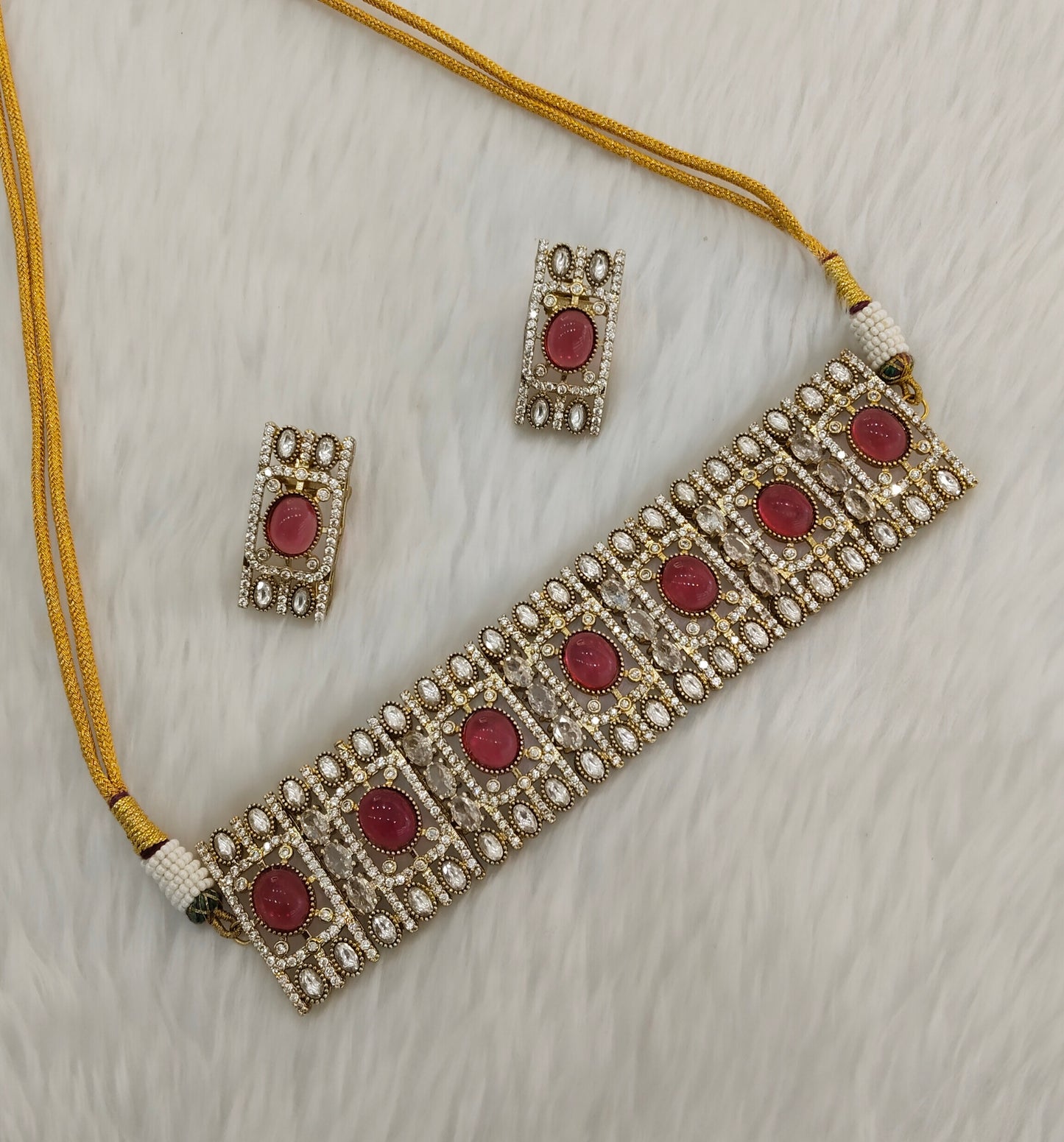 Ruby Gold Moissanite Kundan Choker Jewellery Striker Set