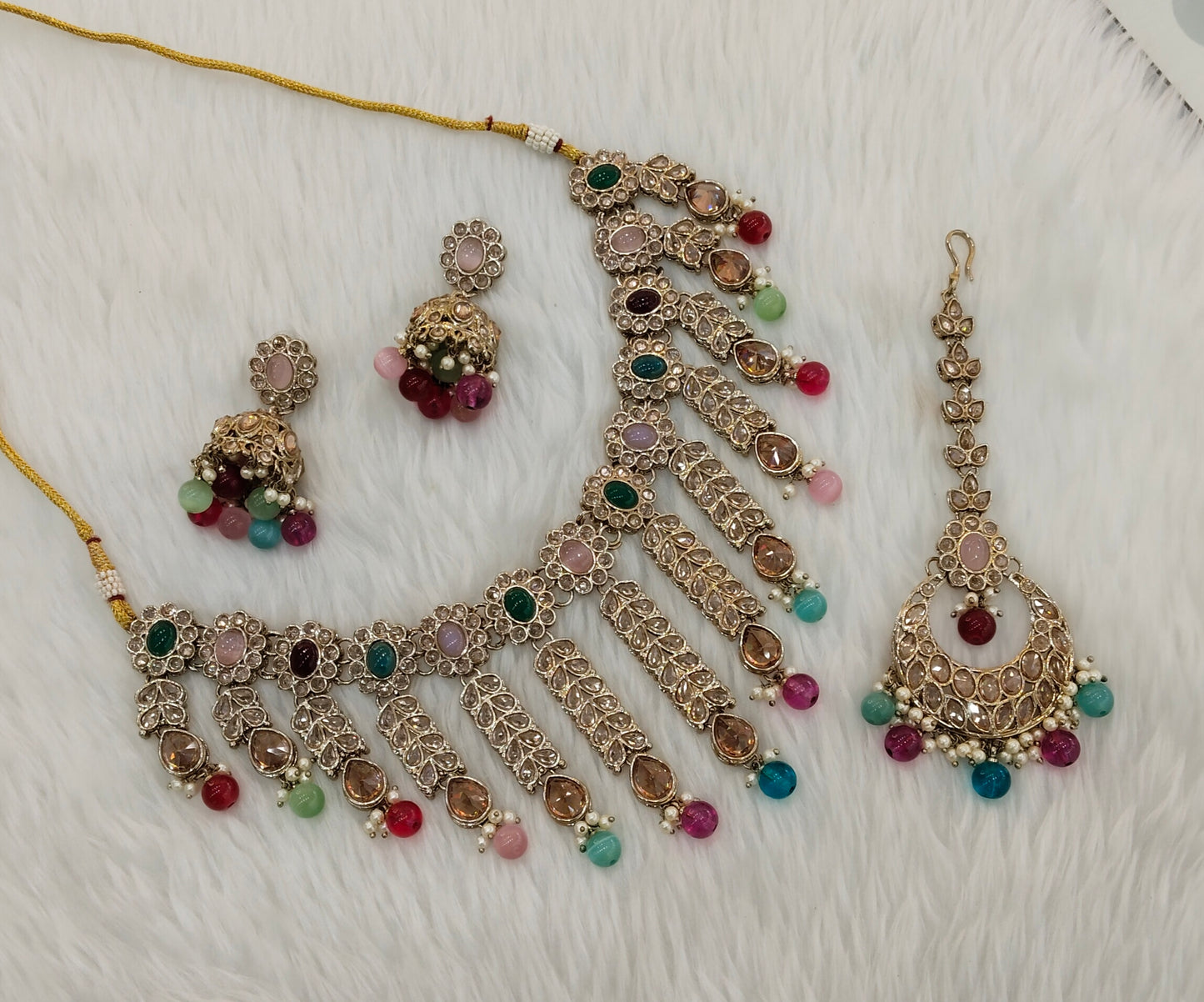Multi Color Antique Gold Necklace Jewellery Animal Set