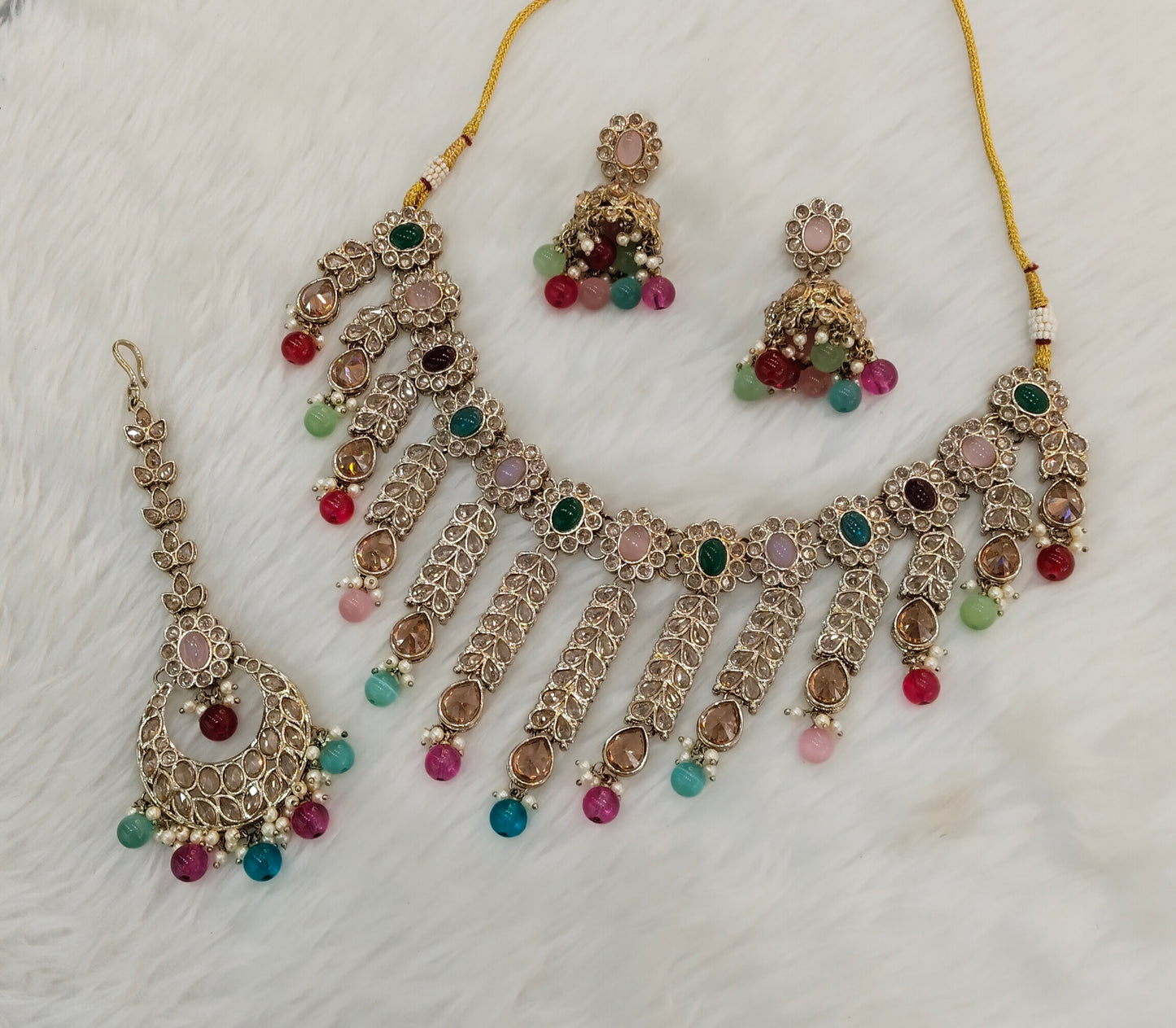 Multi Color Antique Gold Necklace Jewellery Animal Set