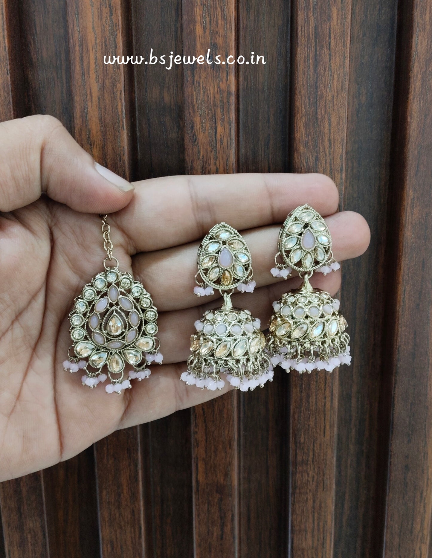 Pink Antique Gold Jhumka Bollywood Suman Earrings