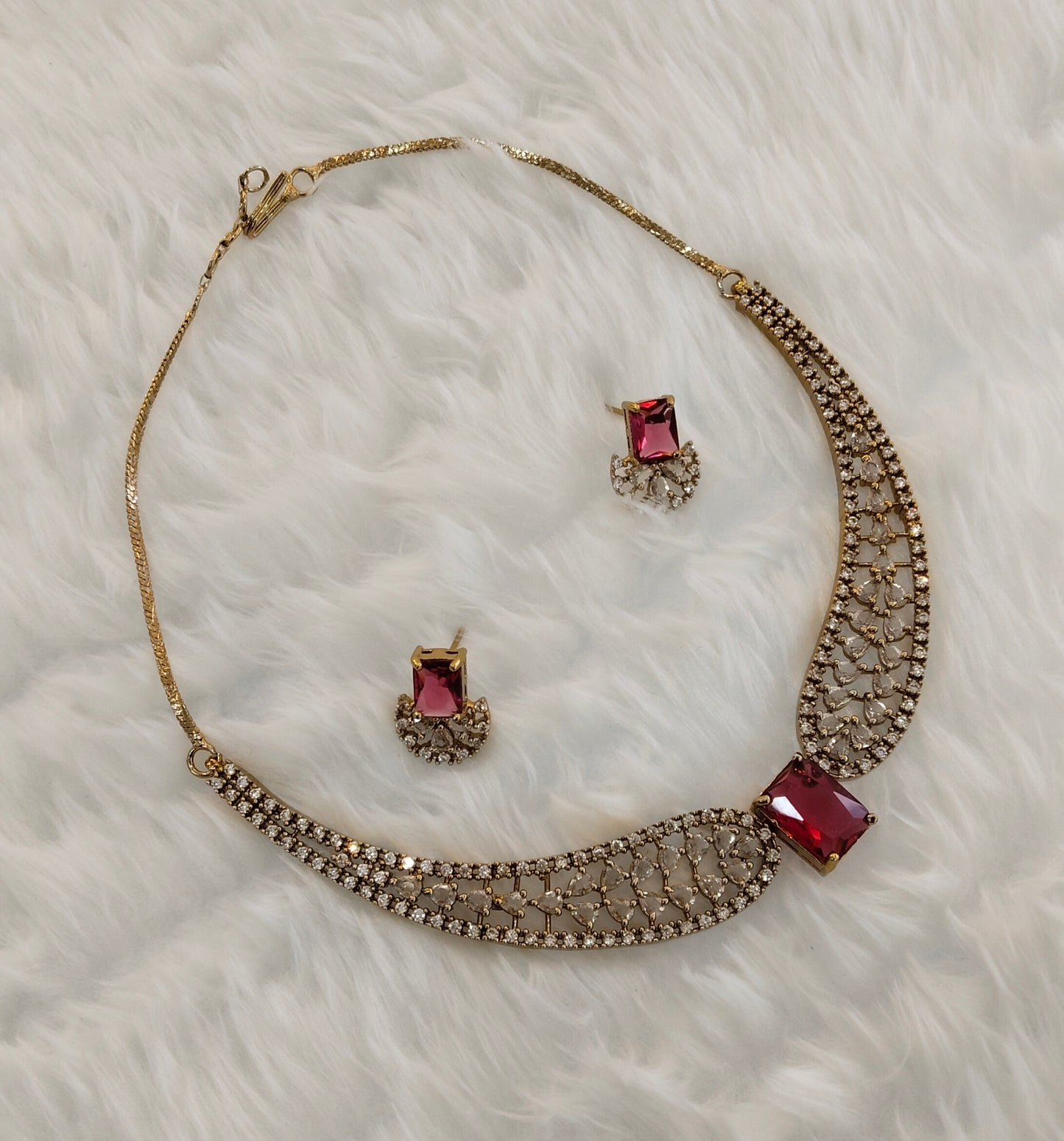Ruby CZ Necklace Jewellery Armada Set