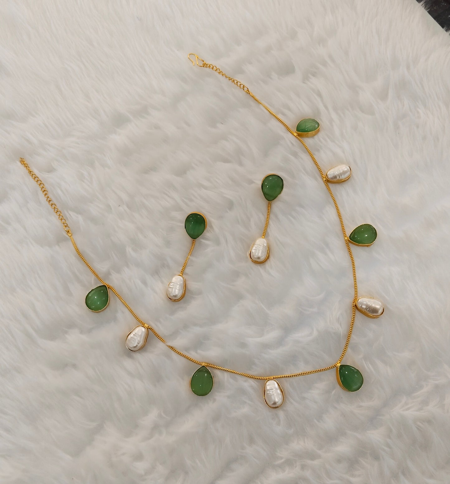 Sage Green Mother Of Pearl Stone Necklace Jewellery Sagge Set