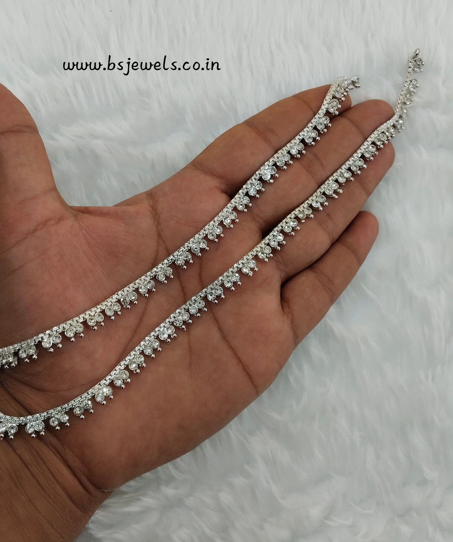 Silver White Anklets Jhanjar Payal Jewellery Prince Set