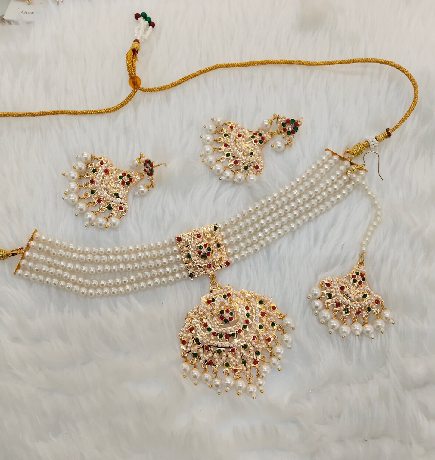Ruby Green Gold Jadau Punjabi Style Choker Jewellery Worldwide Set