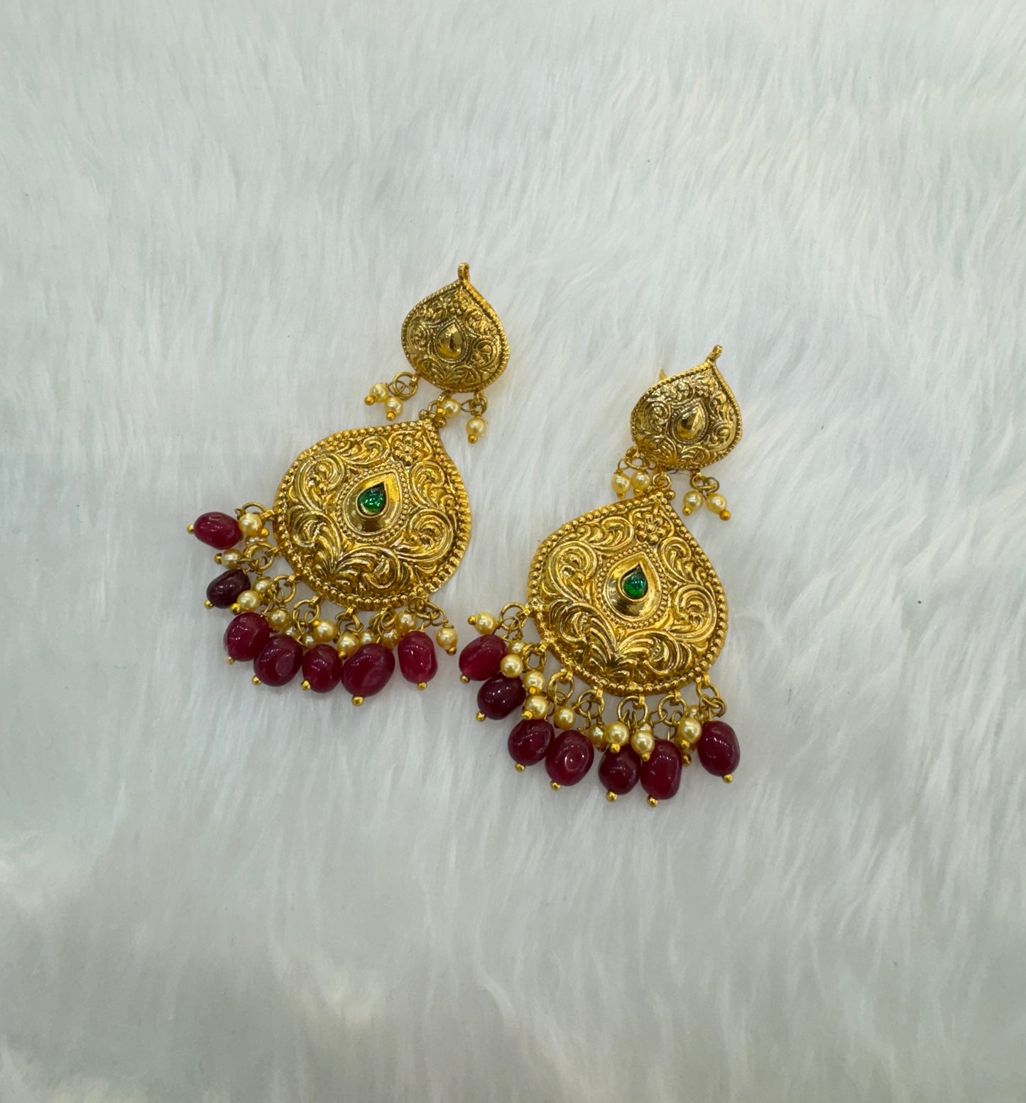 Ruby Green Jadau Patra Bollywood Guggu Earrings