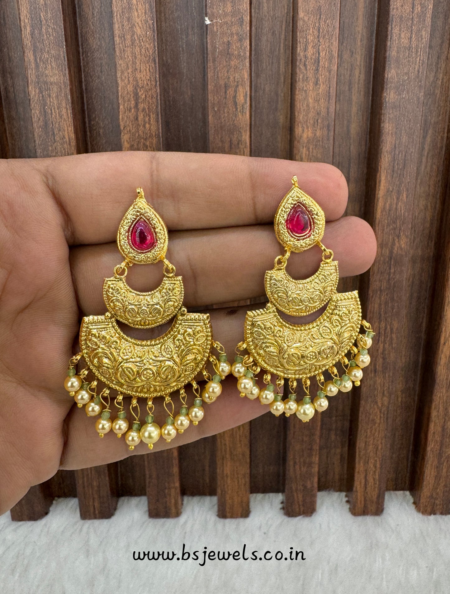 Ruby Jadau Patra Bollywood Guggu Earrings