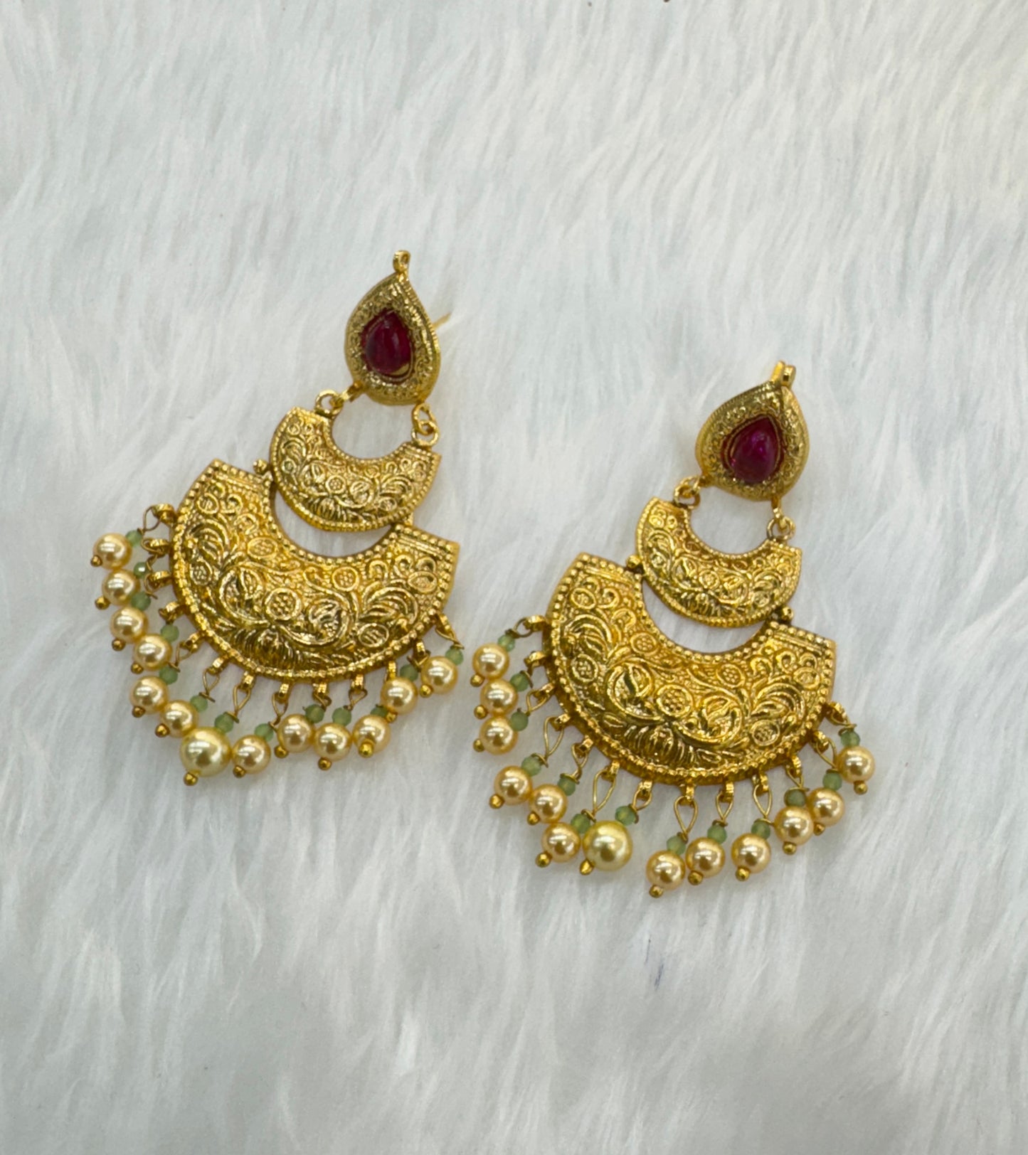 Ruby Jadau Patra Bollywood Guggu Earrings