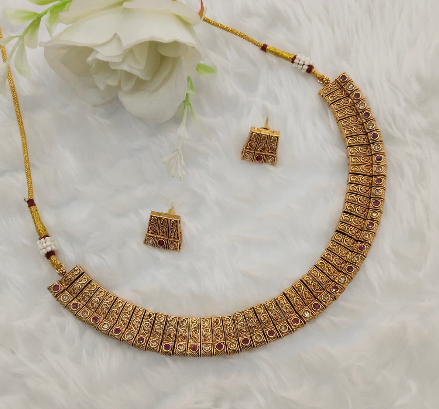 Ruby Gold Polki Necklace Jewellery Pawan Set