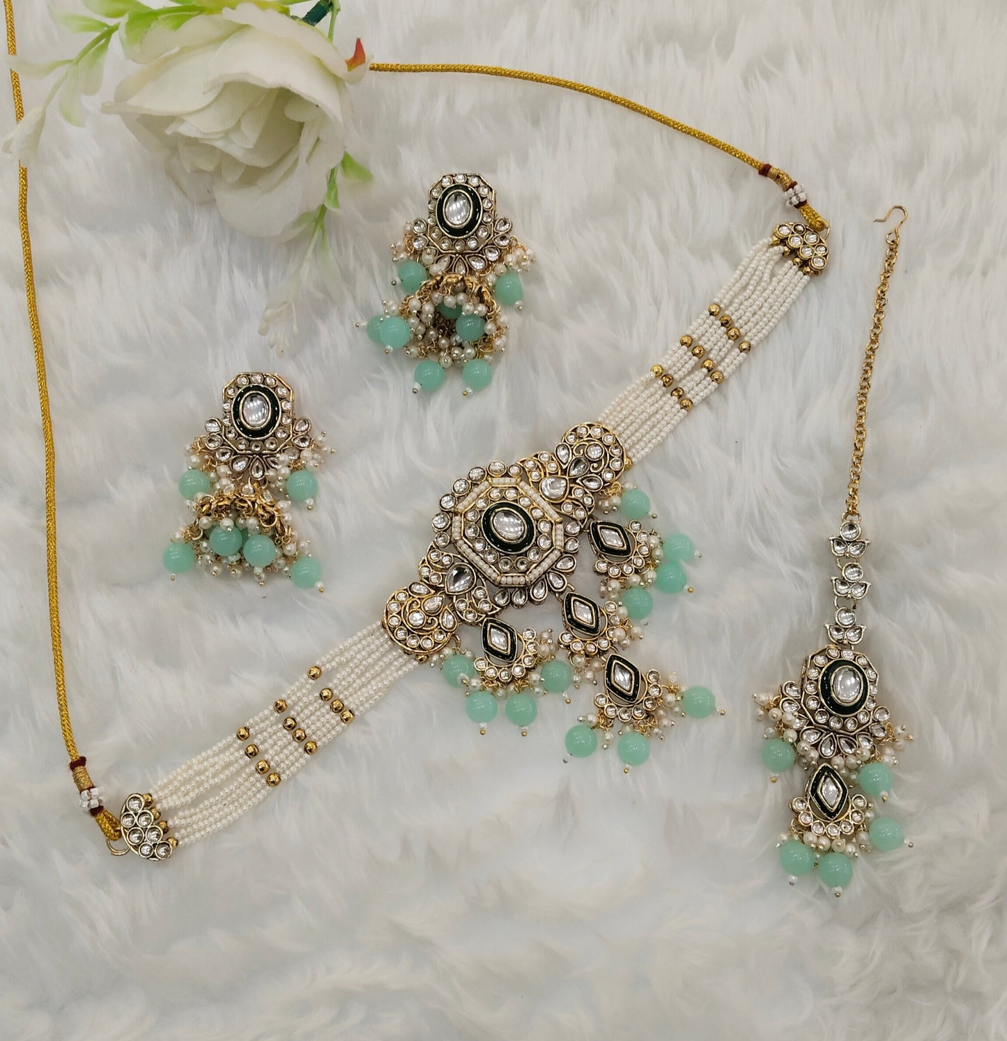 Sea Green Kundan Choker Jewellery Doms Set