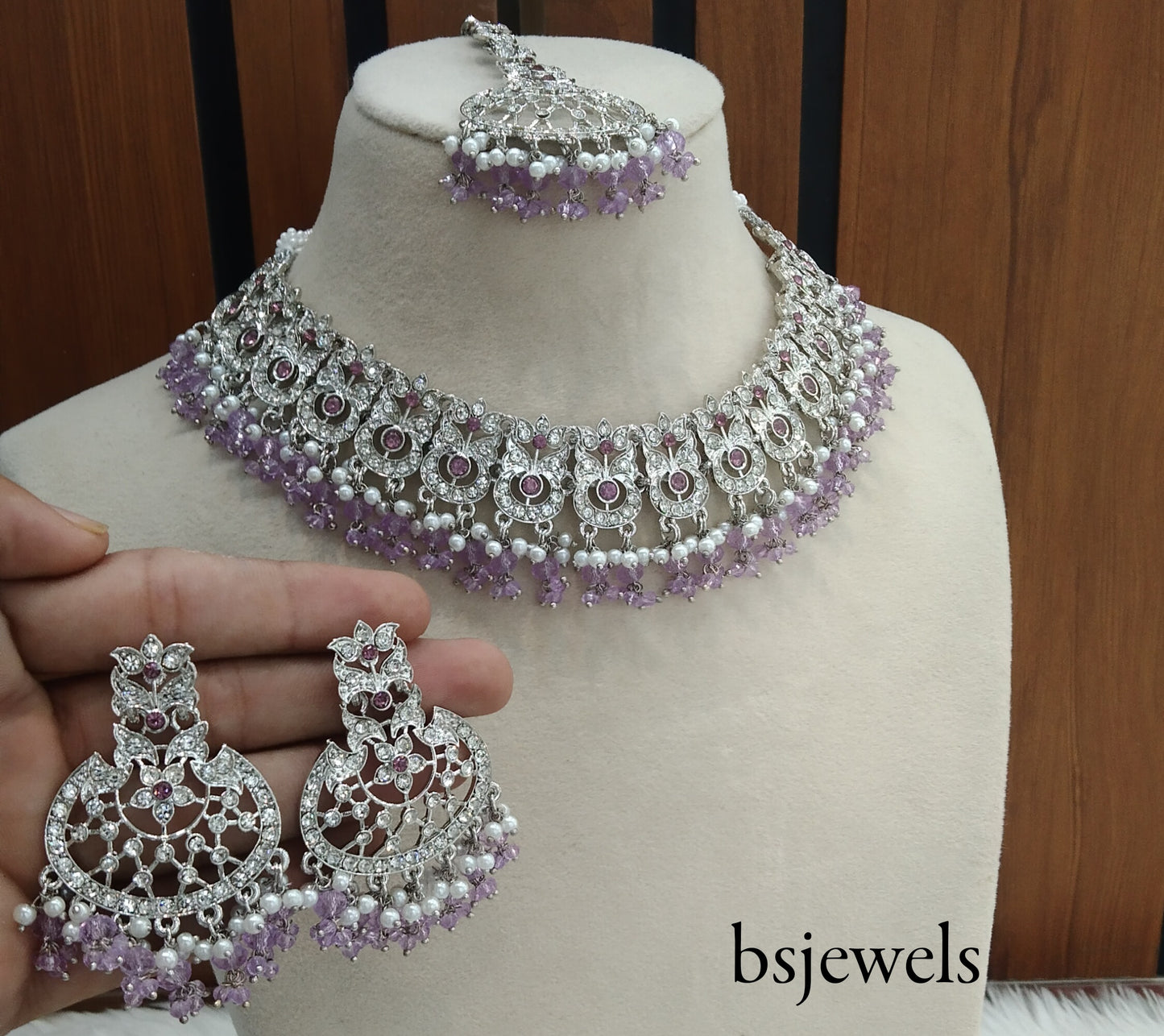 Silver Lavender Necklace Jewellery Isha Bollywood Set
