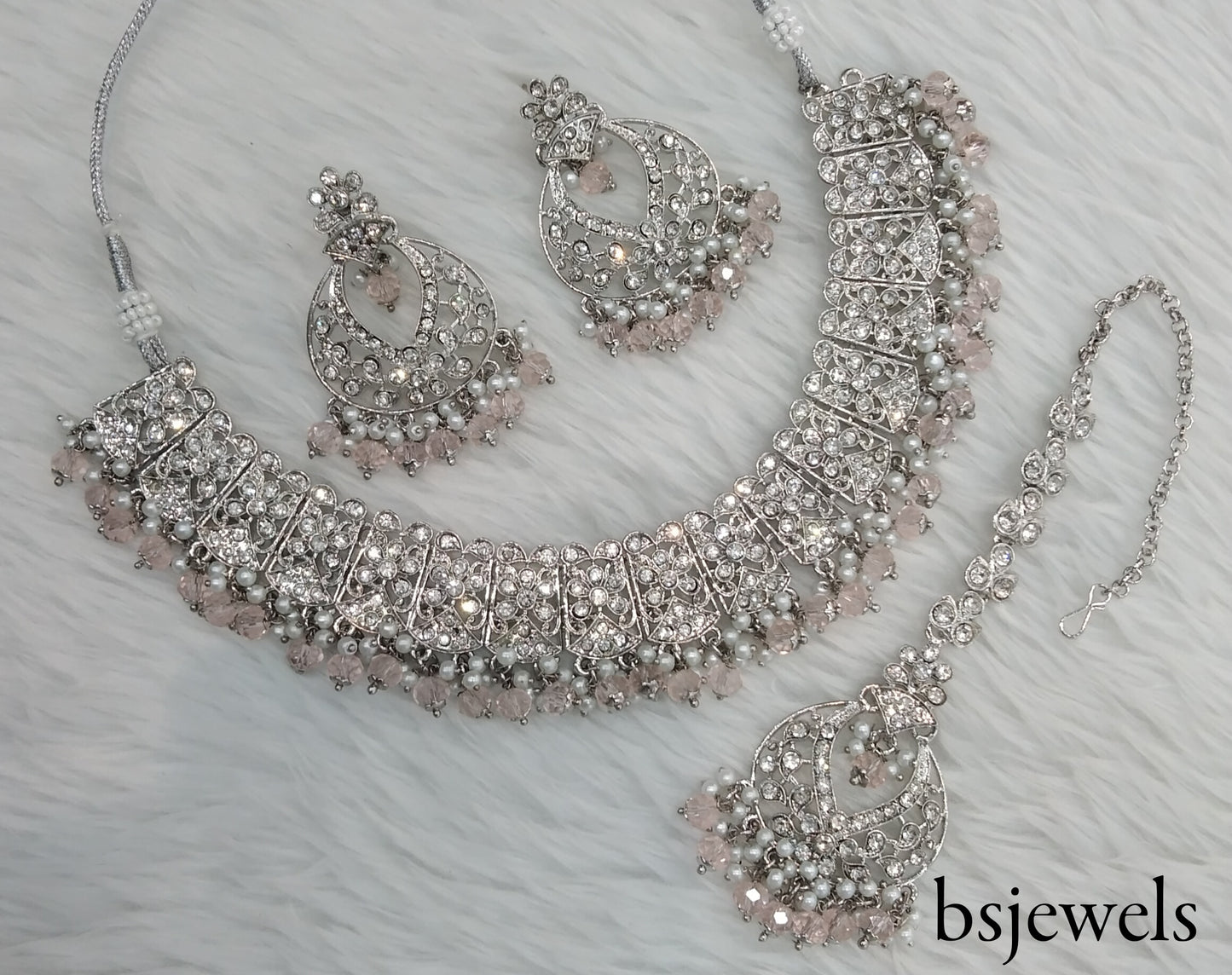 Silver Peach Necklace Jewellery Isha Bollywood Set