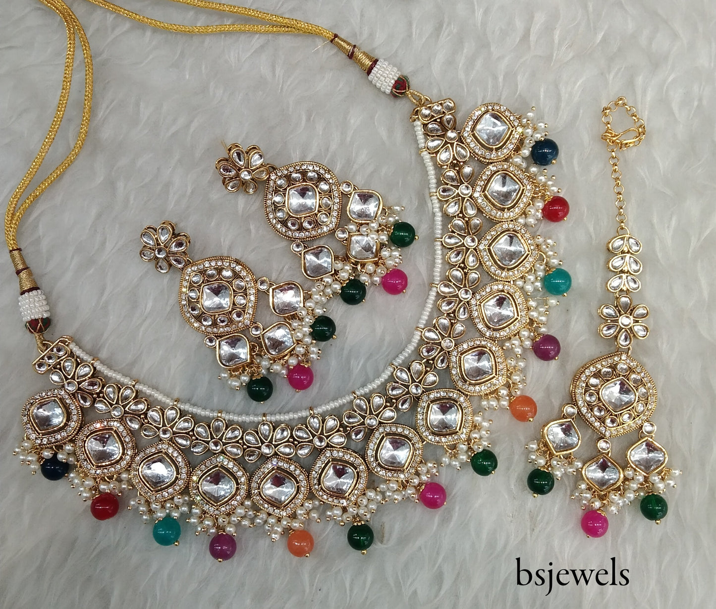 Multi Colour Kundan Necklace Jewellery Sukh Set