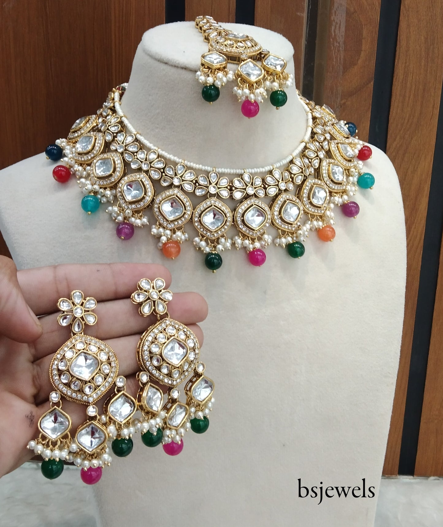 Multi Colour Kundan Necklace Jewellery Sukh Set