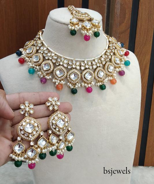 Multi Colour Kundan Necklace Jewellery Sukh Set