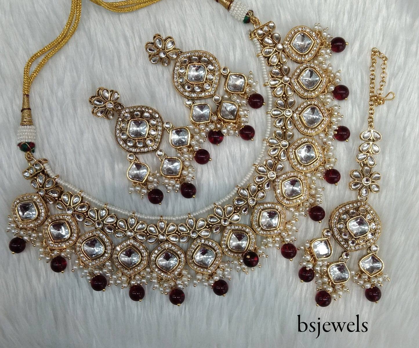 Maroon Kundan Necklace Jewellery Sukh Set