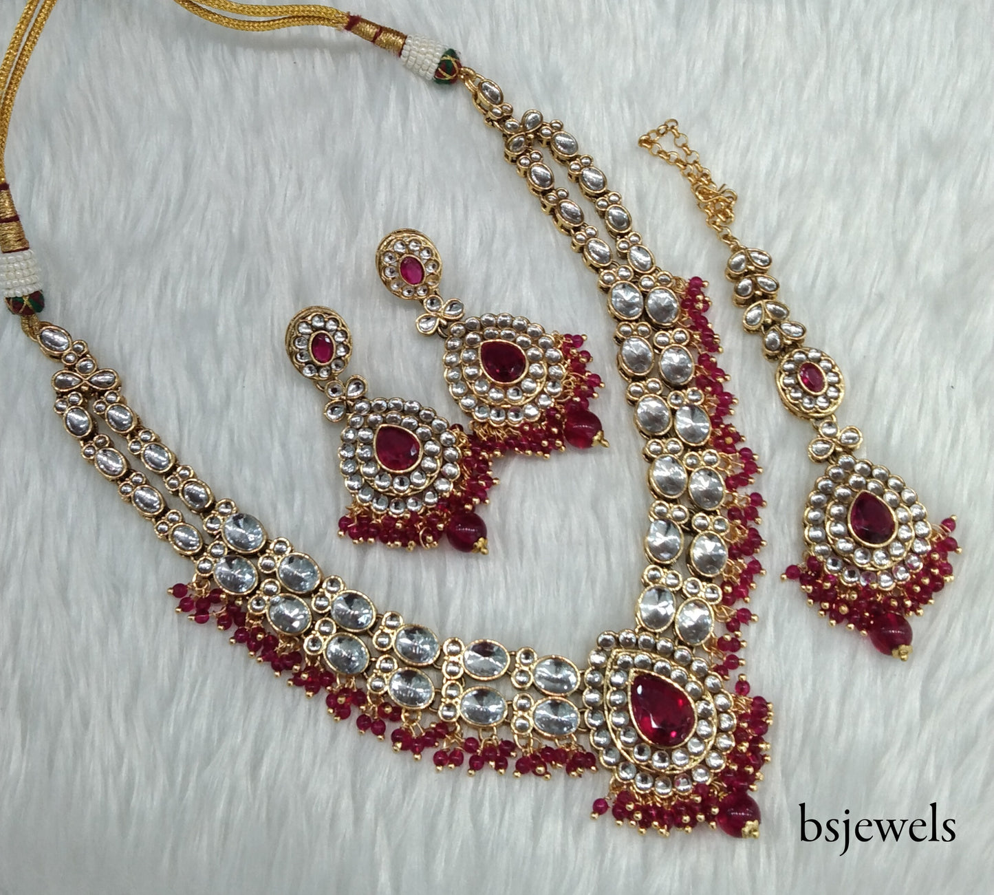 Magenta Kundan Necklace Jewellery Kush Set