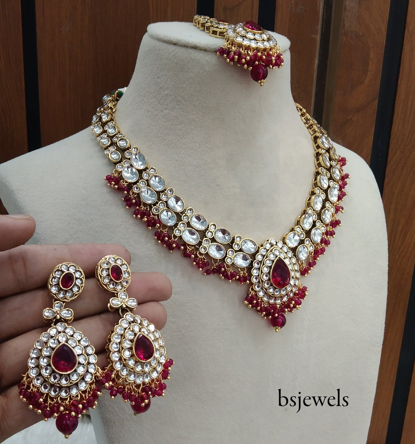 Magenta Kundan Necklace Jewellery Kush Set