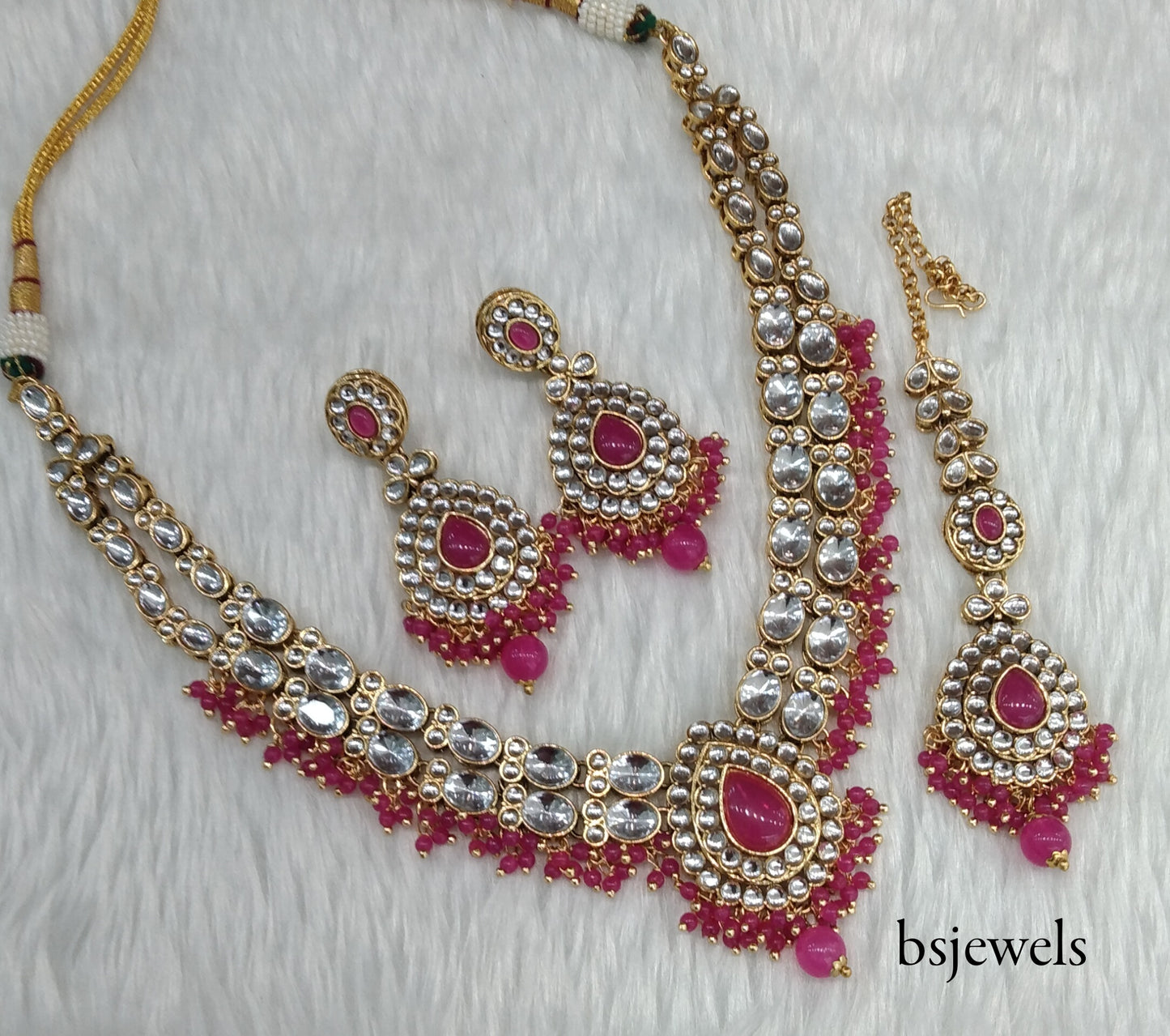 Dark Pink Kundan Necklace Jewellery Kush Set