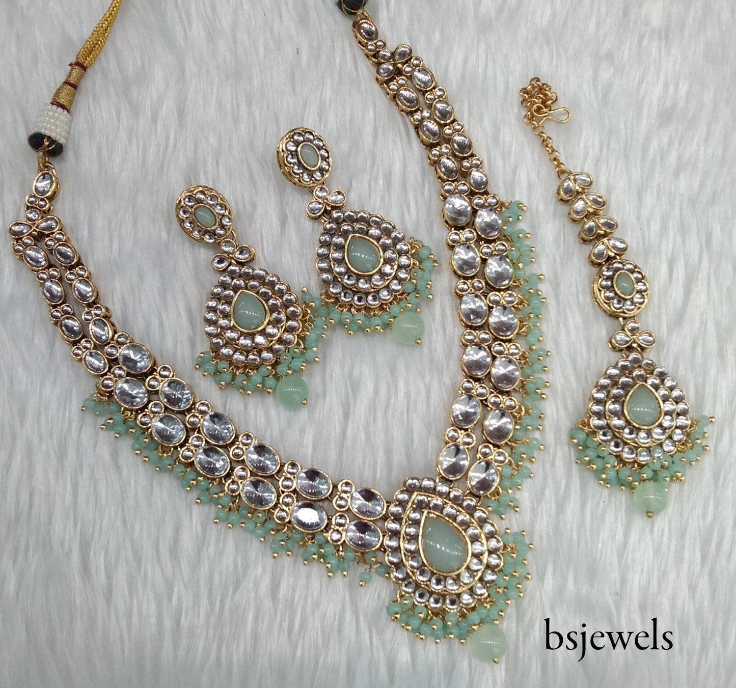 Mint Kundan Necklace Jewellery Kush Set