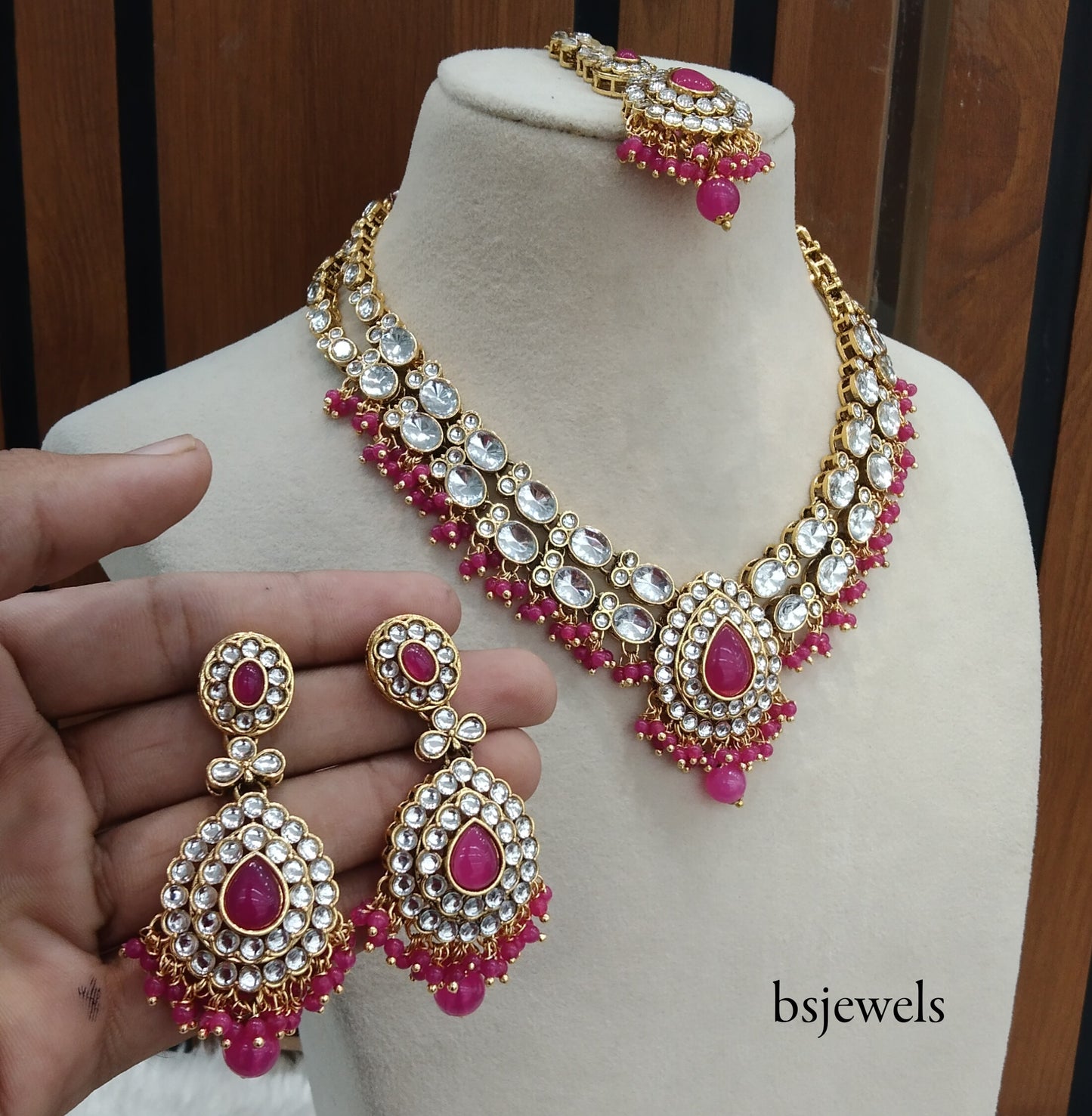 Dark Pink Kundan Necklace Jewellery Kush Set