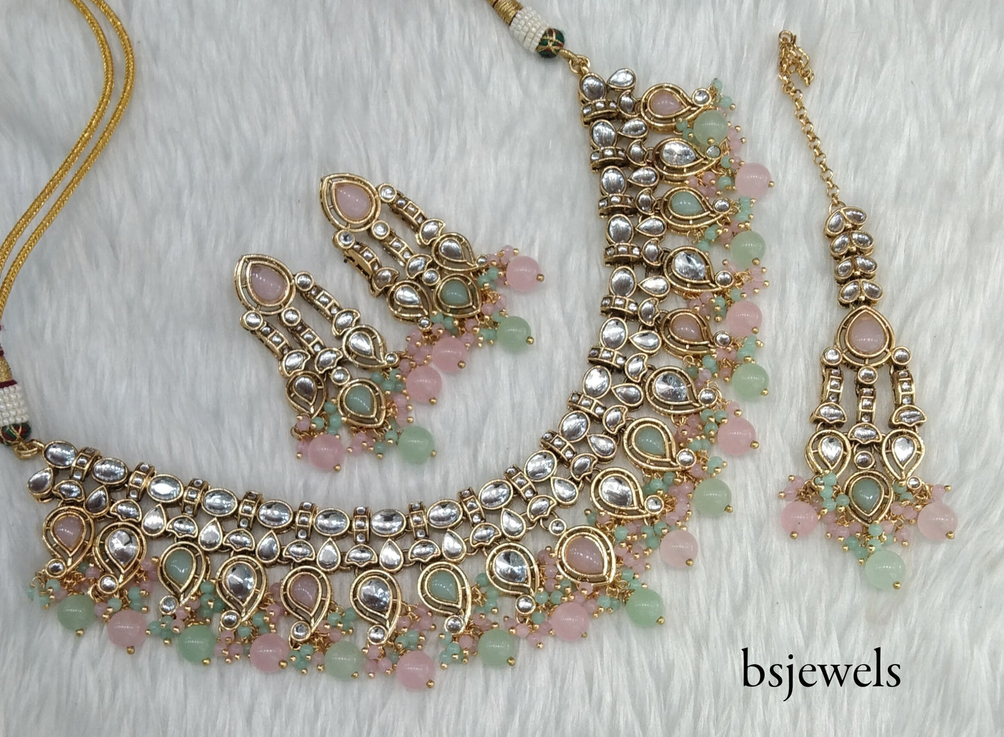 Mint Pink Kundan Nacklace Baljinder sets