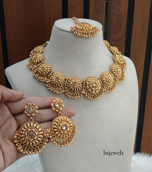 Gold Polki Necklace Jewellery Kiran Set