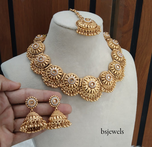 Gold Polki Necklace Jewellery Kiran Set