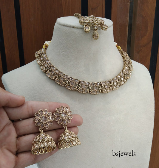 Antique Gold Necklace Jewellery Nisha Bollywood