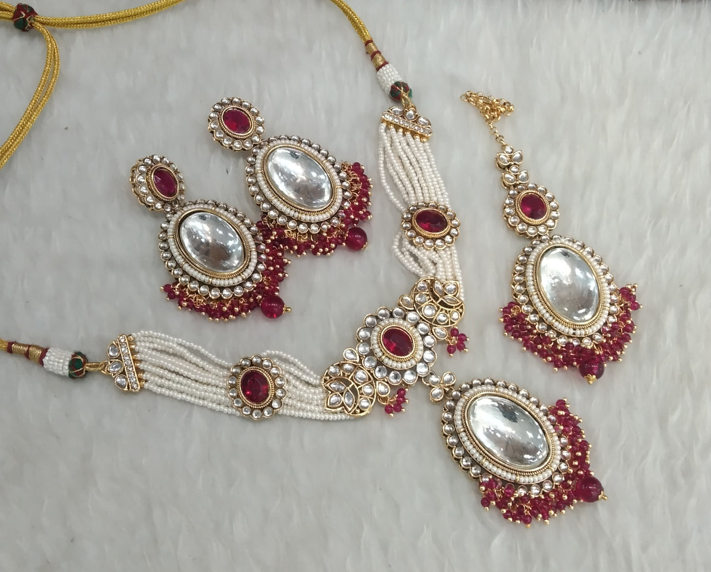 Magenta Kundan Choker Jewellery Sharan Set