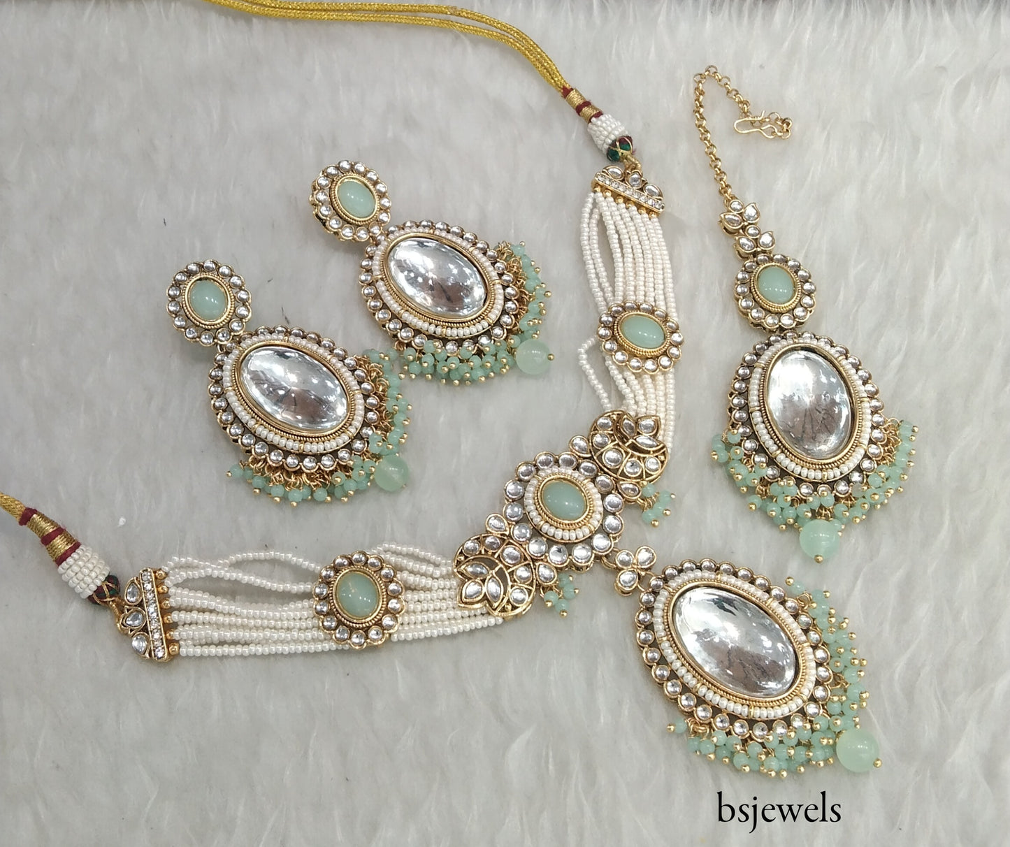 Mint Kundan Choker Jewellery Sharan Set