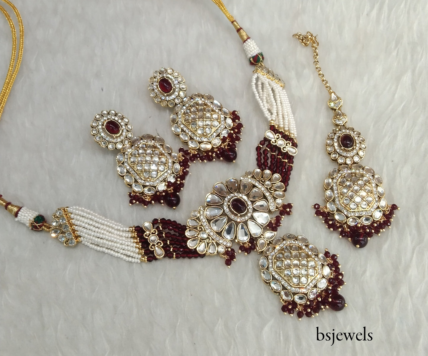 Maroon Kundan Choker Jewellery Joti Set