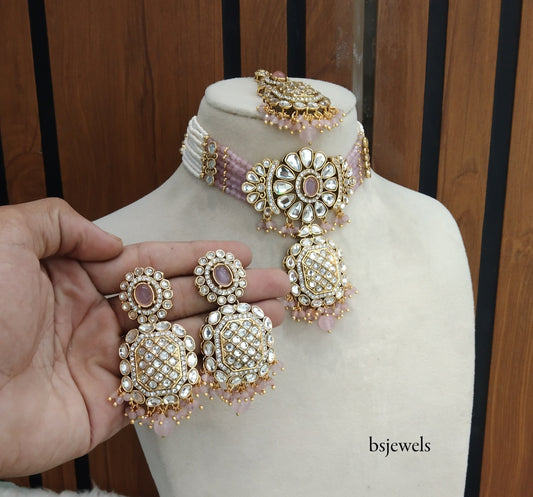 Baby Pink Kundan Choker Jewellery Joti Set